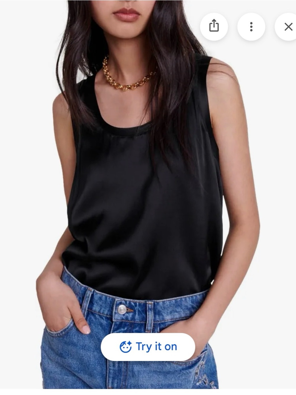 Maje Black Satin Scoop Neck Camisole